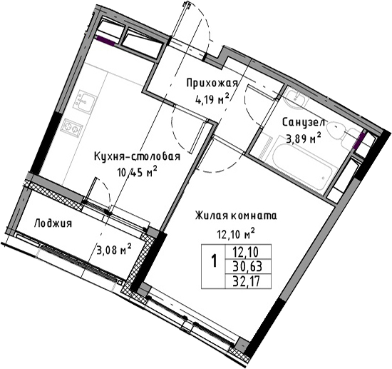 Однокомнатная квартира в : площадь 32.18 м2 , этаж: 5 – купить в Санкт-Петербурге